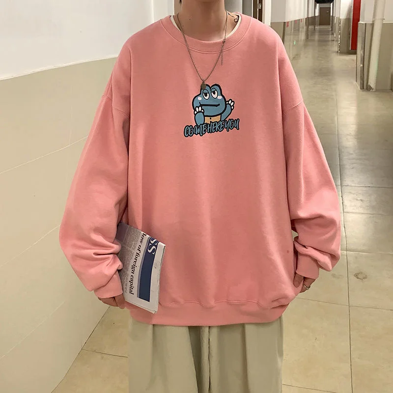 

Толстовка мужская с круглым вырезом, повседневный Свободный свитшот с принтом, тонкая кофта с японским мультяшным принтом, розовая, осень ...