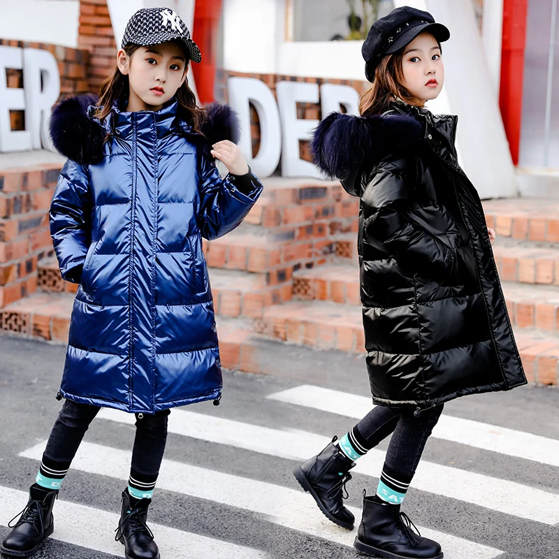 Высококачественная теплая зимняя куртка на белом утином пуху для девочек и