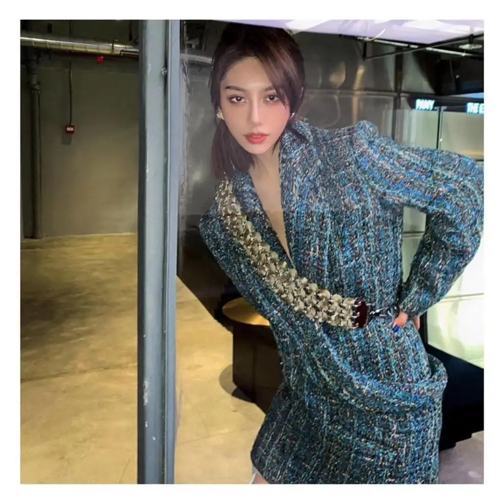 

Autumn and Winter New 20 Winter Women Jacket Niche Fashion Cross-folding to Back Waist Tweed Braided Loose Suit Women Jacket