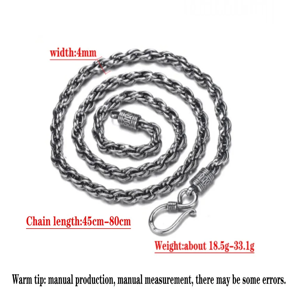 

BOCAI S925 Sterling Silver Necklace Antique Craft Thai Silver Men's Water Wave Pattern Ring S Hook Pure Silver Necklace For Men