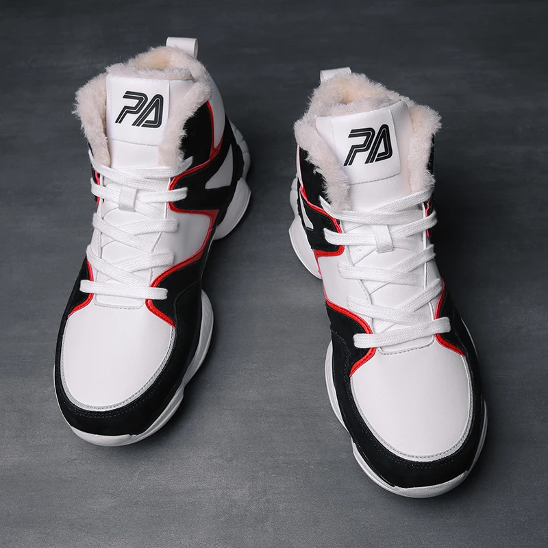 Men Boots Men Winter Super Warm Snow Boots Fur Plush High Top Ankle Boots Waterproof Sneakers Work Shoes Men Botas krasovki - Цвет: Plus velvet White