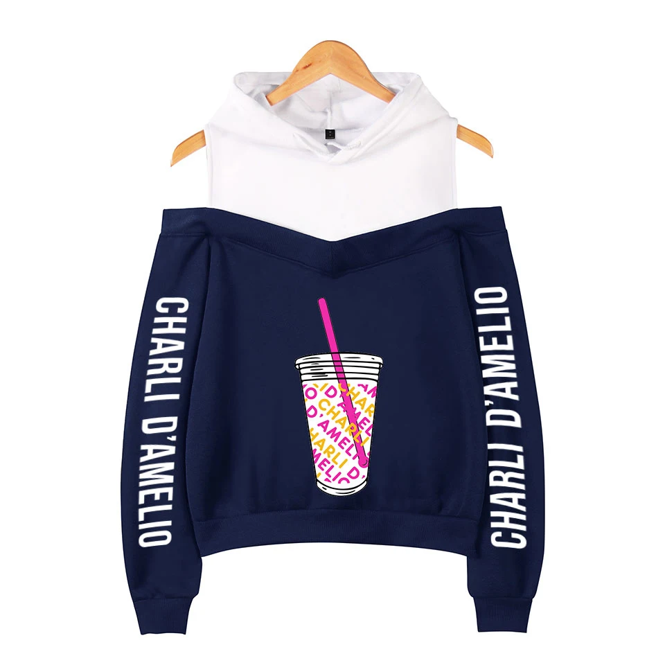 

New Charli DAmelio hoodies Fashion Lady Suspender Sweatshirt Girl Casual Off-Shoulder Hoodie Charli DAmelio Merch Hoody Clothes