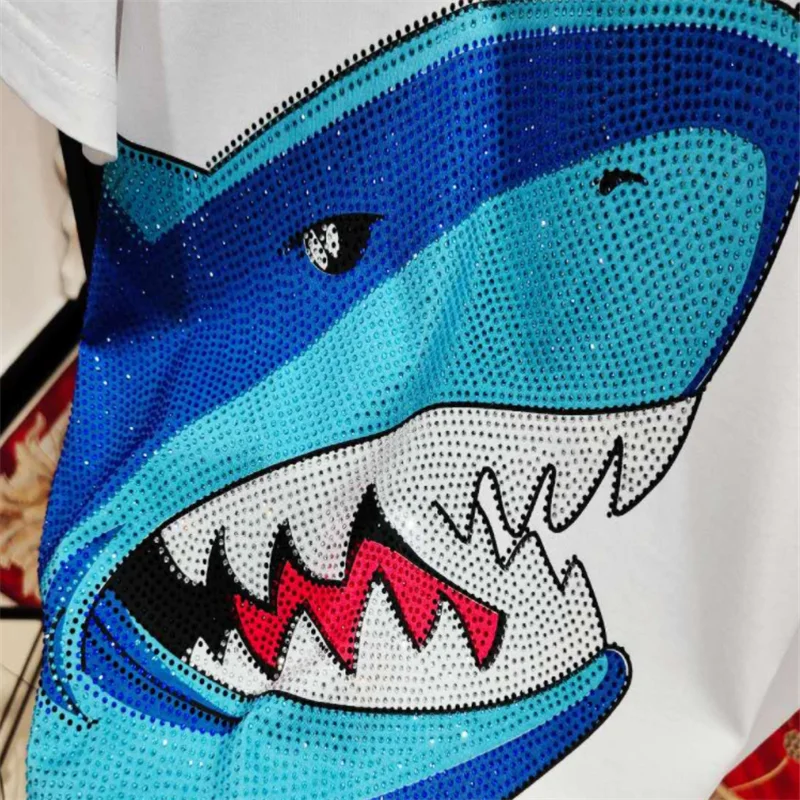 

designer brand diamond casual high quality hot selling rhinestone shirt T-shirt cotton Men's clothing