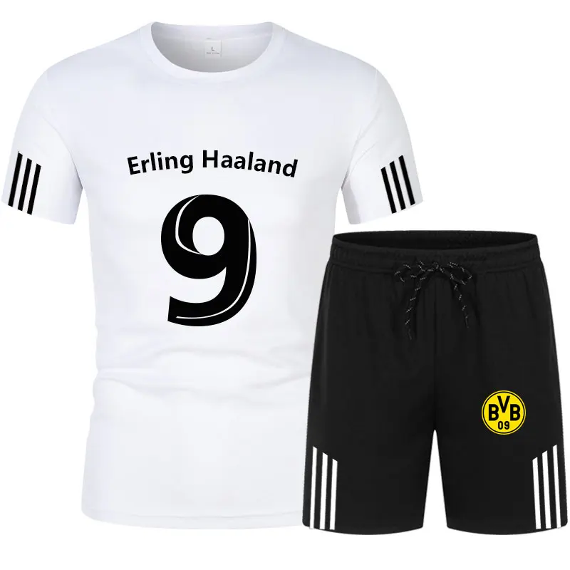 

2021Haaland jersey Summer Branded Men's Clothing Graphic Oversized T-shirt+Shorts men sets Football team shirt tracksuit