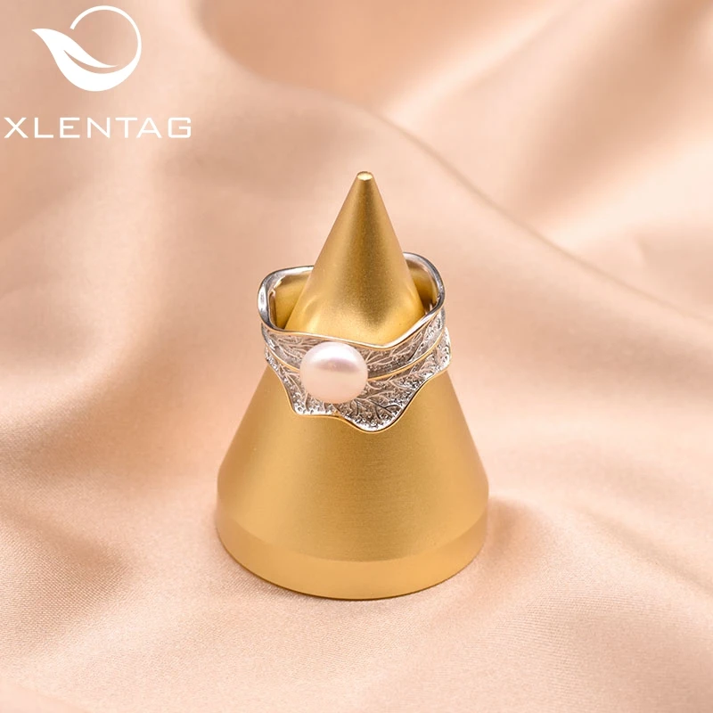 XlentAg дизайнерские кольца в форме листа из натурального белого жемчуга для женщин