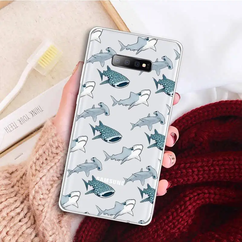 

Cute cartoon shark animal Pink blue Phone Case Transparent for samsung A 21s 50 71 S 8 9 20 note 10 20 plus ultra