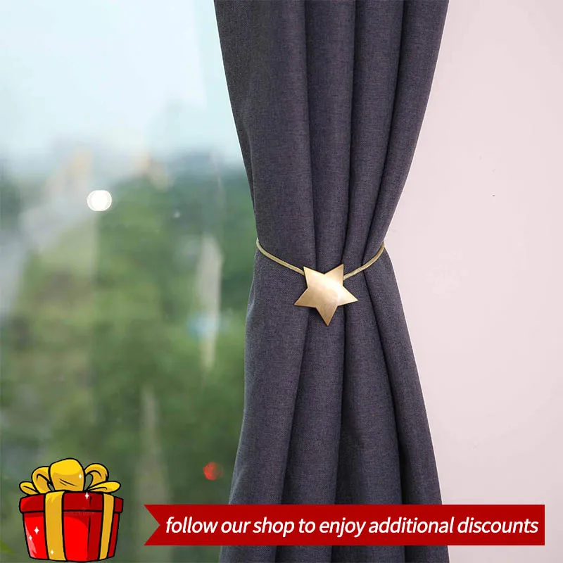 

European Style Five-pointed Star Metal Curtain Magnetic Buckle Strap Star Hook Starfish Free Perforated Clips Home Decoration