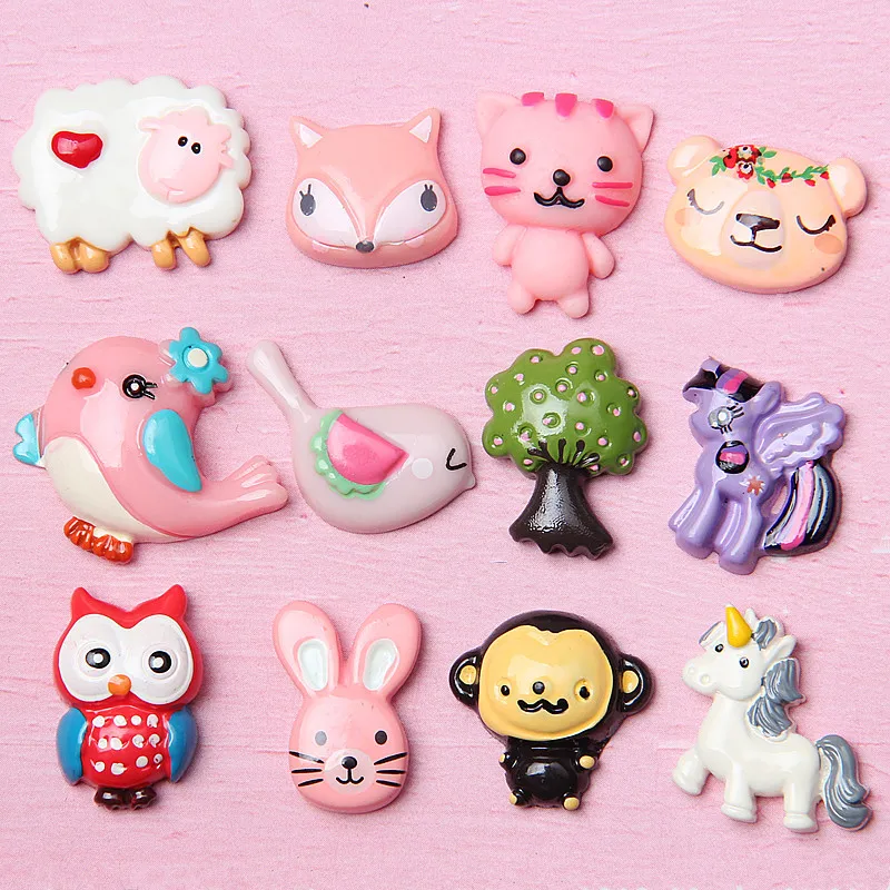 

10Pcs/lot Cartoon Resin Cabochon Flat back Resin Cabochons Cute for Hair Bows Accessories Crafts DIY Decoration Scrapbooking