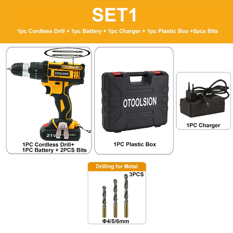 SET1(1PC Battery) Переменная скорость 21 в ударная Беспроводная отвертка на батареях шуруповёрт электрические инструменты ударное воздействие молоток+ аксессуары для электрической дрели - Цвет: SET1(1PC Battery)