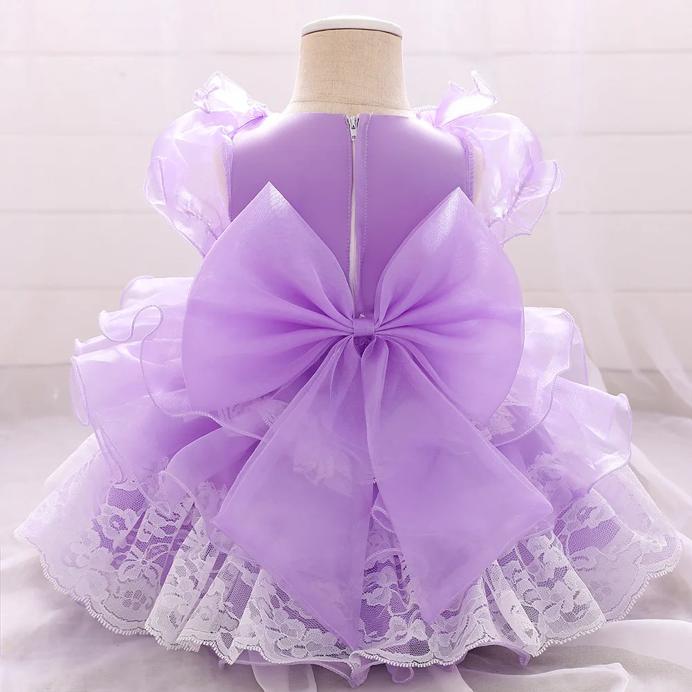 

Lush 2021 Elegant Big Bow Floral Baptism Baby Girls Dress 1 Year Birthday Dress Princess Christening Toddler Girls clothing