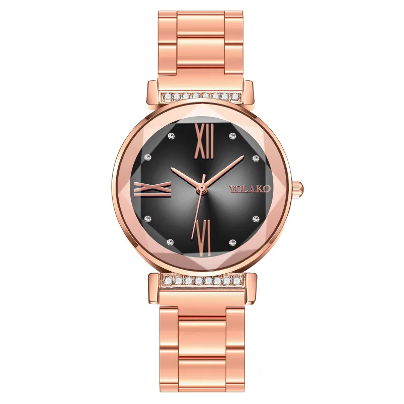 

Luxury Roman Numerals Diamond Rose Gold Stainless Steel 3D Glass Female Quartz Watch For Women Hot Selling Ladies Wrist Watch