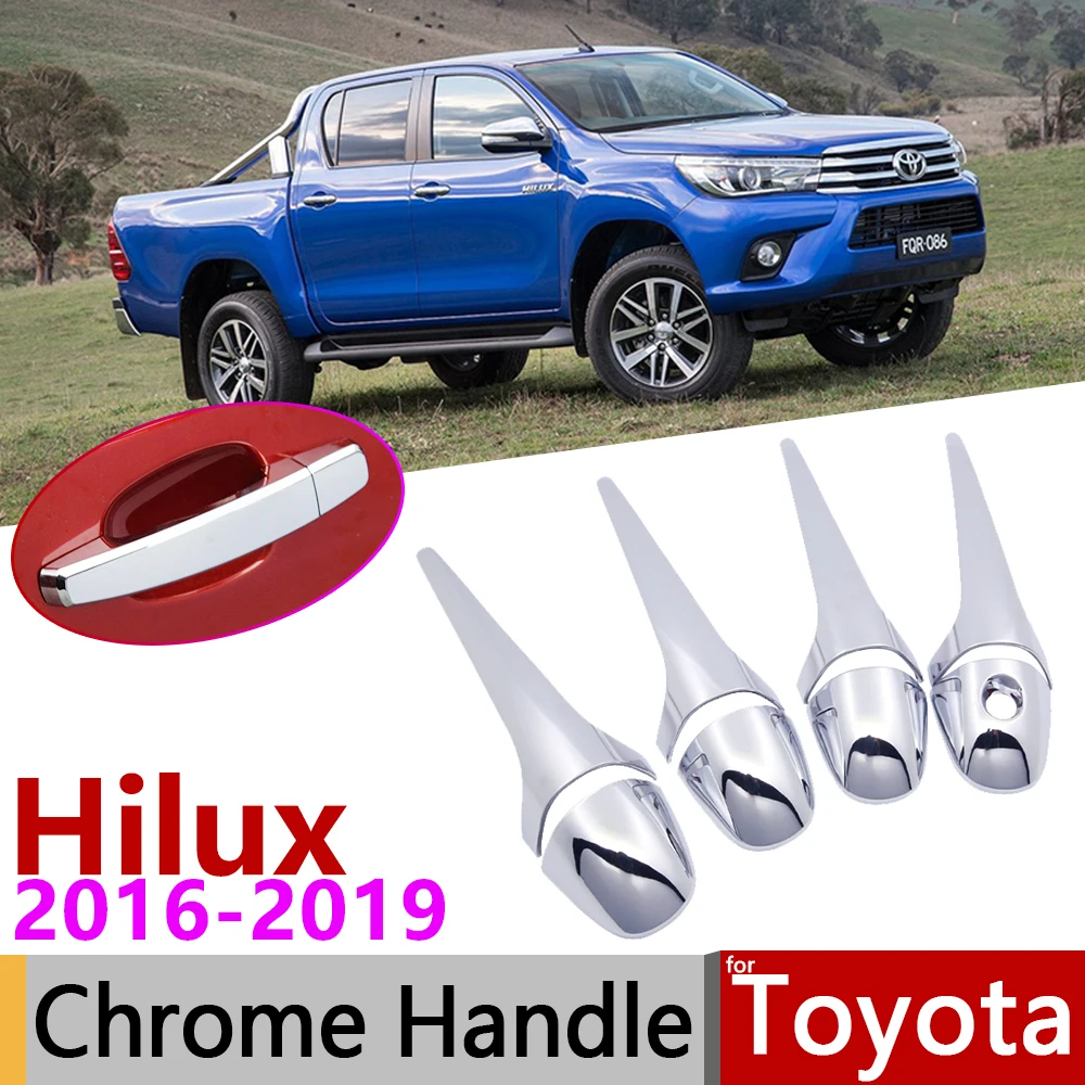 

for Toyota Hilux TruckMasters OX AN120 AN130 2016~2019 Chrome Door Handle Cover Car Accessories Stickers Trim Set 2017 2018