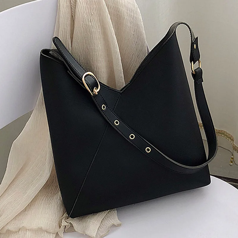 

Hot Selling Women Splicing PU Leather Bucket Bag Summer Shoulder Bag Travel Office Handbag -B5