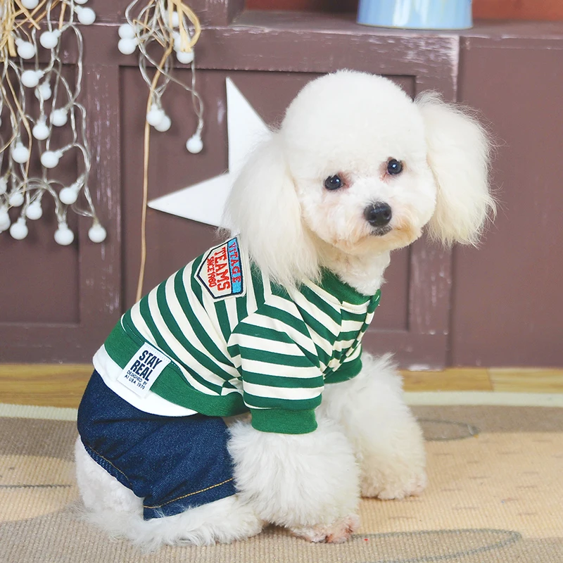 Одежда для собак в полоску и ковбойский комбинезон из чистого хлопка щенков на