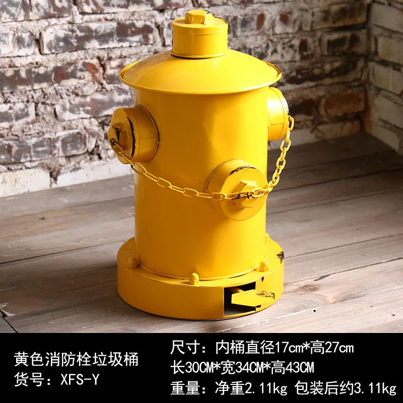 Yellow Ретро железная корзина для мусора, мини кухонная мусорная корзина, мусорное ведро для мусора, креативная жестяная педаль пожарного гидранта для бара, кафе, домашнего декора - Цвет: Yellow