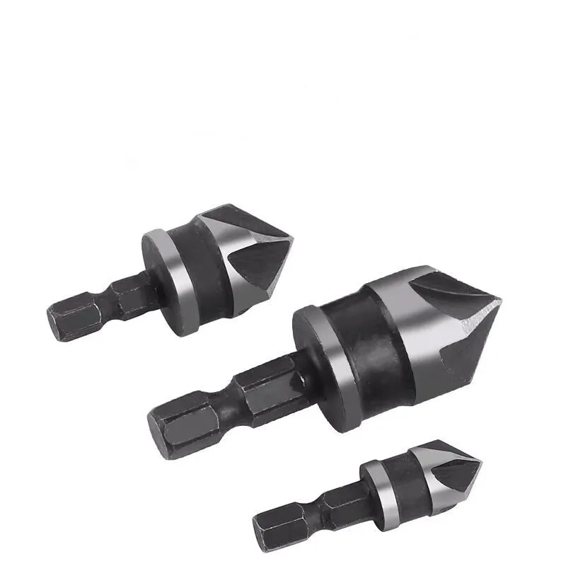 

Citop 3pcs Woodworking Five-blade Chamfering Tool Hexagonal Handle 90 Degree Carbon Steel Countersink Drill