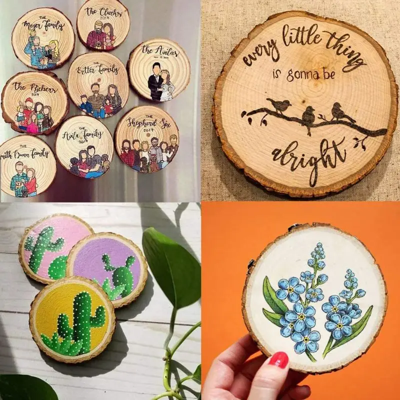 

50pcs Round Unfinished Wood Slices Circles with Tree Bark Log Discs DIY Crafts