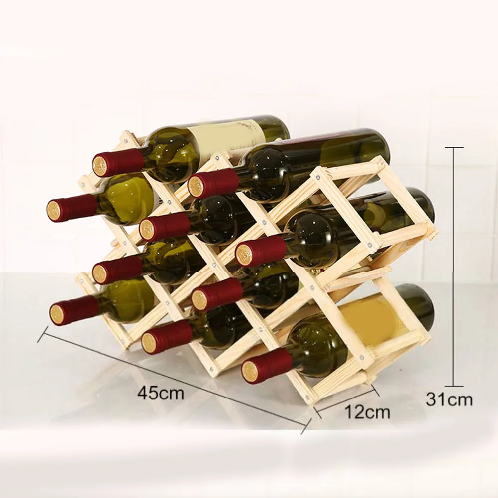 

Foldable Wooden Wine Bottle Holder Wine Shelves Holds 3/6/10 Bottles Rack