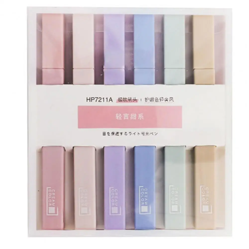 

2021 Hot Sale 6 PCS Double Tip Highlighter Pens Kawaii Candy Color Manga Markers Midliner Pastel highlighter set Stationery