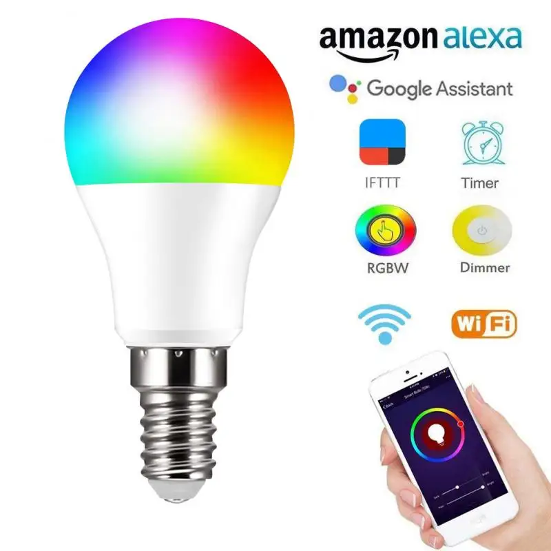 

WiFi Bulbs E14 LED Smart Light Bulb Changing Lamp Siri Voice Control Alexa Google Assistant 6W Equivalent Home Lighting