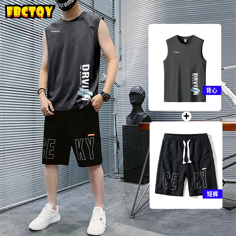 

Спортивный костюм для отдыха, мужская летняя Молодежная свободная дышащая модная женская одежда без рукавов