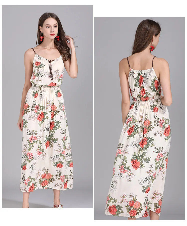 Женское пляжное платье Boollili Vestido цветочное на лямках повседневное длинное макси