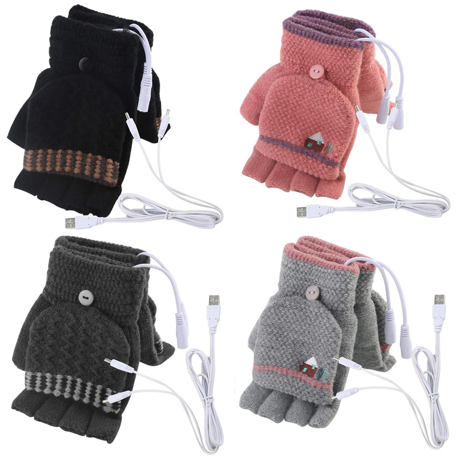 

Fashion Creative Unisex USB Heated Mitten Full&Half Finger Winter Warm Knit Gloves Valentine's Day Accessories Gloves Gift