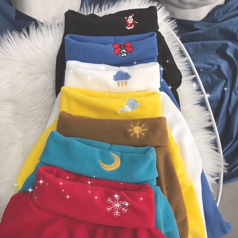 Женские футболки в Корейском стиле, с мультяшным принтом, с вышивкой, Kawaii, теплые, забавные, повседневные, рождественские Топы для женщин, s Ulzzang, водолазка, высокое качество