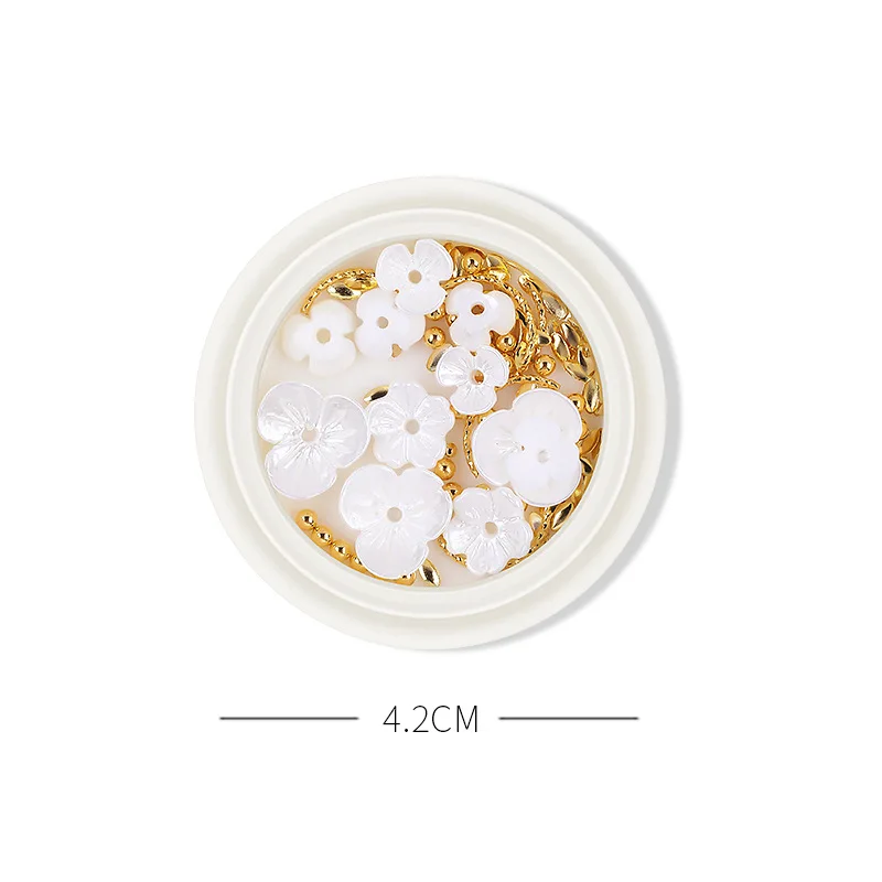 

New Arrival 1 Box Gold Rivet 3D Nail Studs Hollow Shell Flower Nail Art Decorations DIY Flatback Glass Nail Rhinestones Manicure
