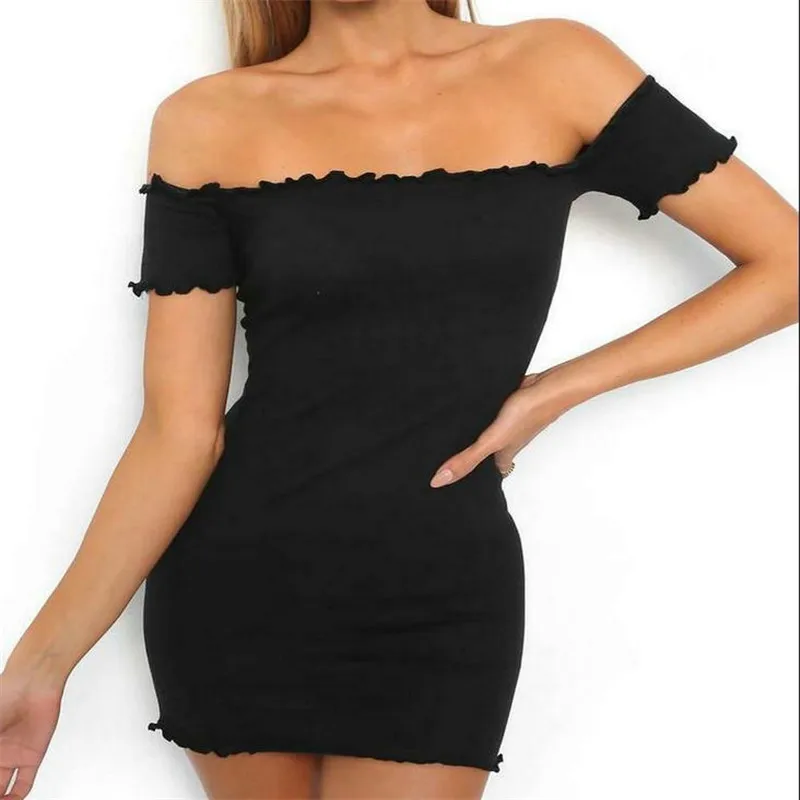 

Women Ladies Sexy Slim Dress Black Bodycon Bandage Party Pencil Short Mini Dress Off Shoulder Brief Solid Casual Womens Dresses