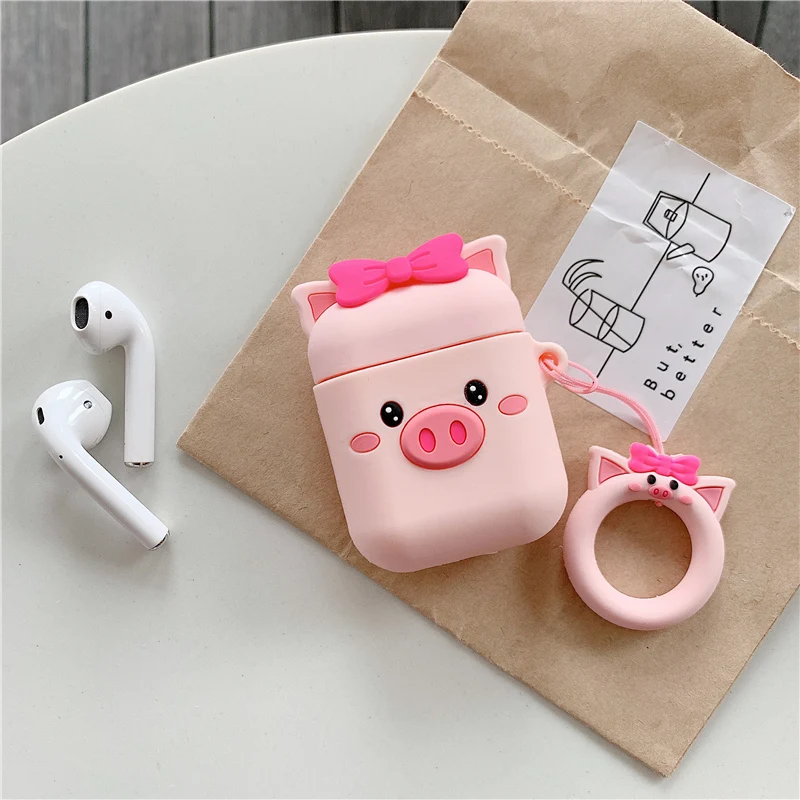 Чехол для AirPods, милый мультяшный защитный чехол, беспроводной чехол для наушников Air pods 2, чехол для наушников с кольцом на палец