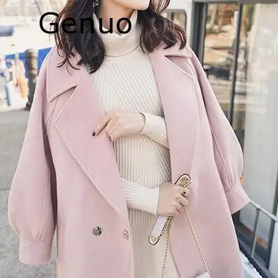 

Plus Size Loose Warm Wool Blends Long Winter Coat Turn-down Collar Adjustable Belt Wool Coats Women Office Work Wear Elegant