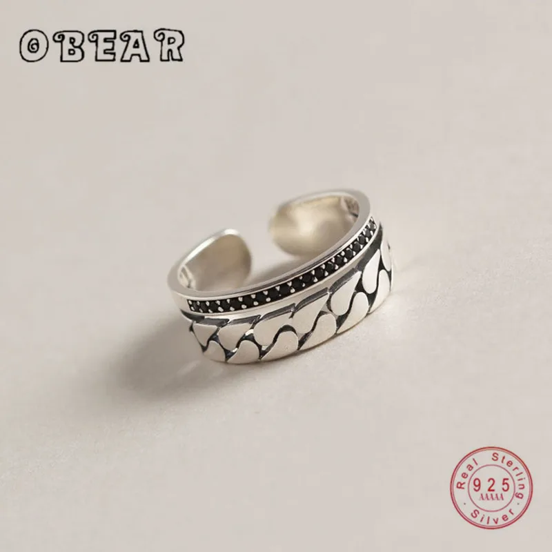 OBEAR 100% 925 пробы серебряные двухслойные циркониевые цепные кольца винтажные