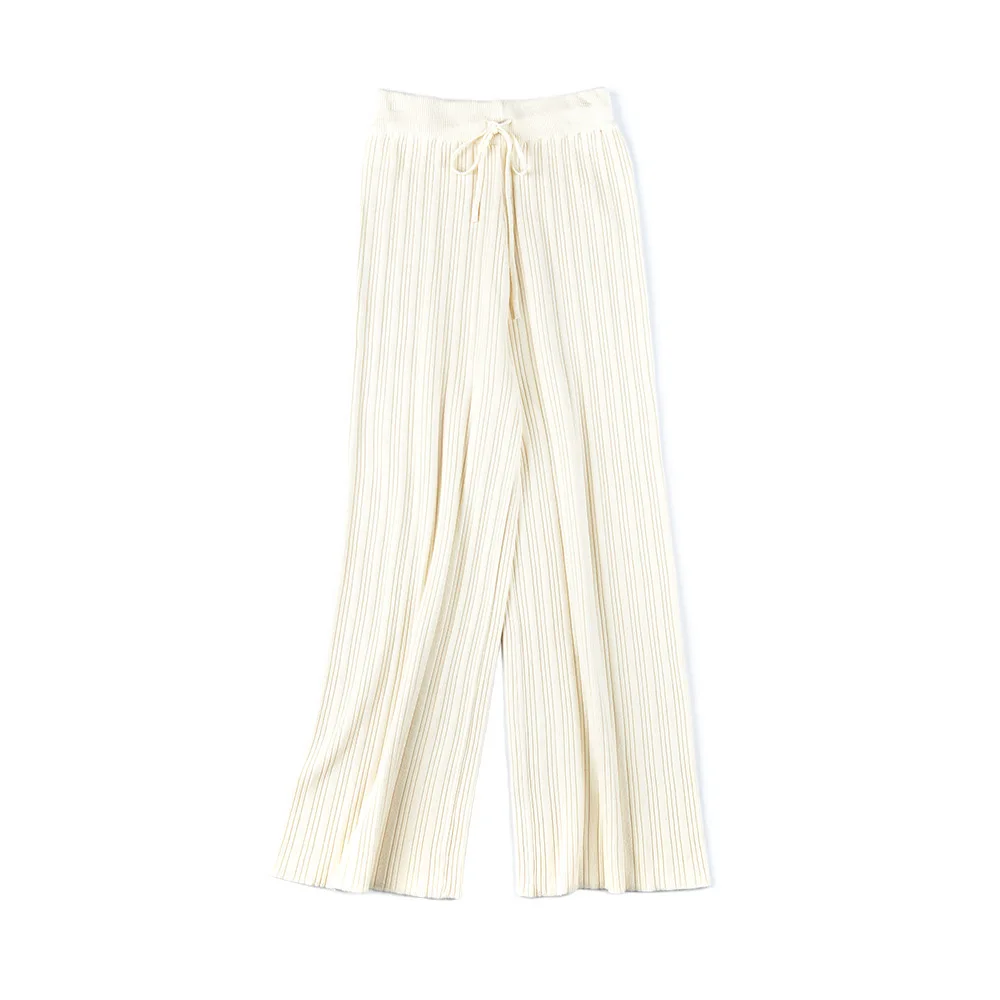 

HLBCBG Women Knitted Wide Leg Pants New Warm Fashion 2020 Autumn Winter Trousers Elastic High Waist Ankle-length Pant Korean