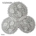 5 размеров; Белое кружевное платье круглый бриллиант вышивка стол место коврик Рождественская подушечка ткань столовых кружка чай блюдо Свадебная подставка под стакан салфетка для кухни