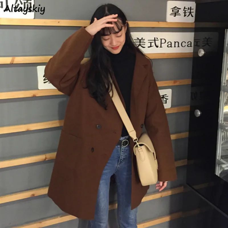 Женское осенне зимнее теплое пальто в стиле Харадзюку с двойным рядом