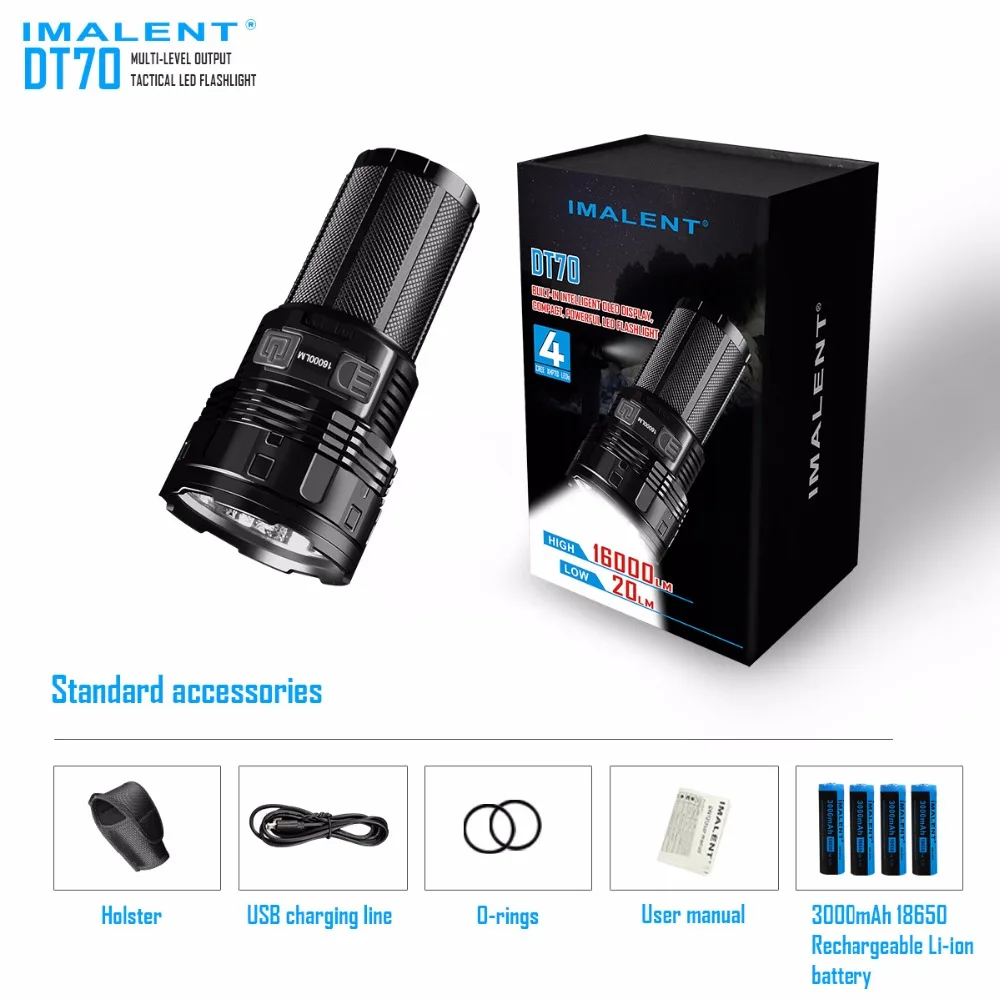 IMALENT DT70 перезаряжаемый фонарик 4 CREE XHP70 светодиодный дальность света 700 м уличный