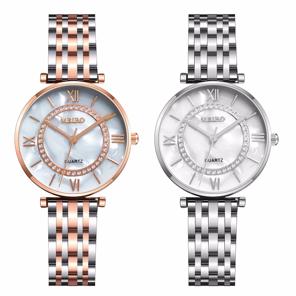 Женские повседневные кварцевые часы MEIBO из нержавеющей стали с римским