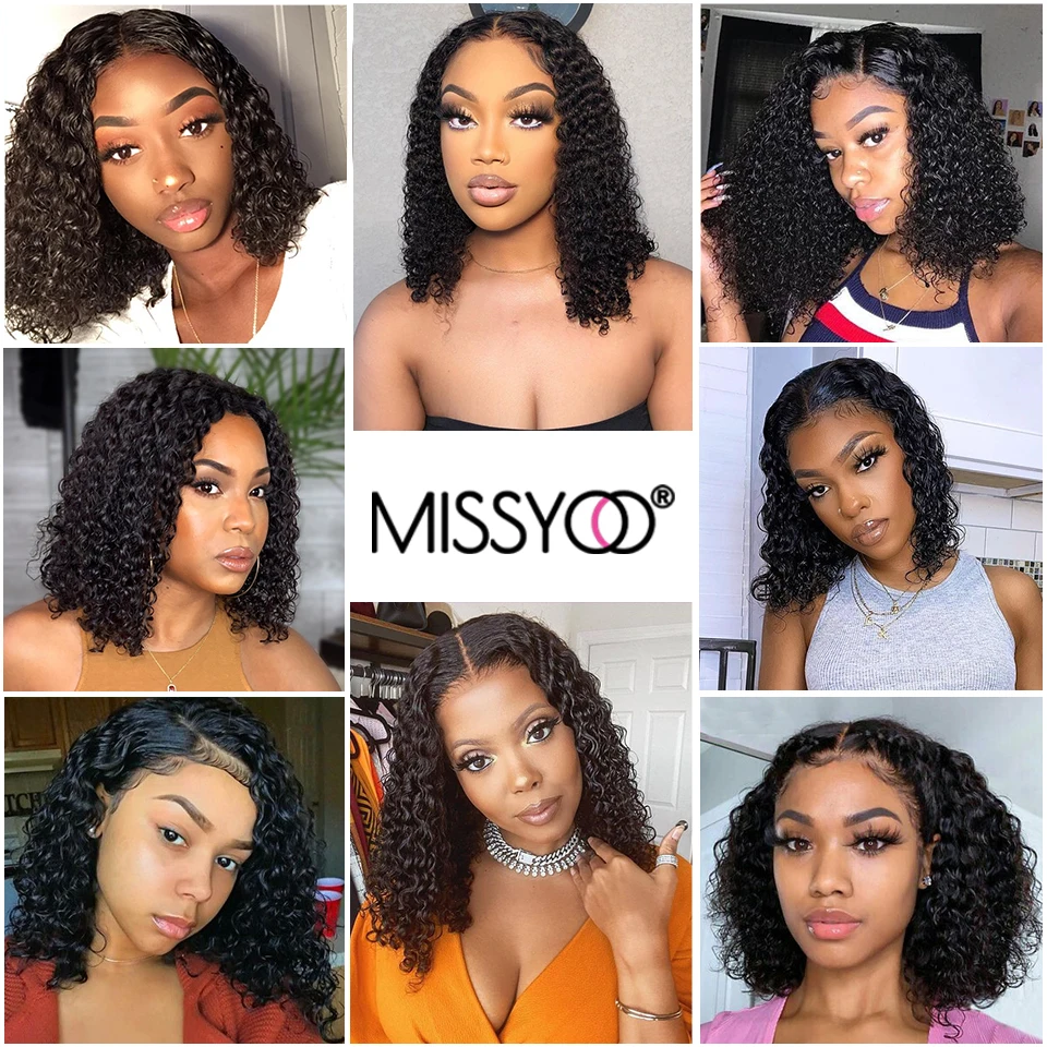 

Short Curly Lace Wig Brazilian Human Hair Closure Wig Bleached Knots Jerry Curly Bob Wig T Part Lace wig baby hair for women