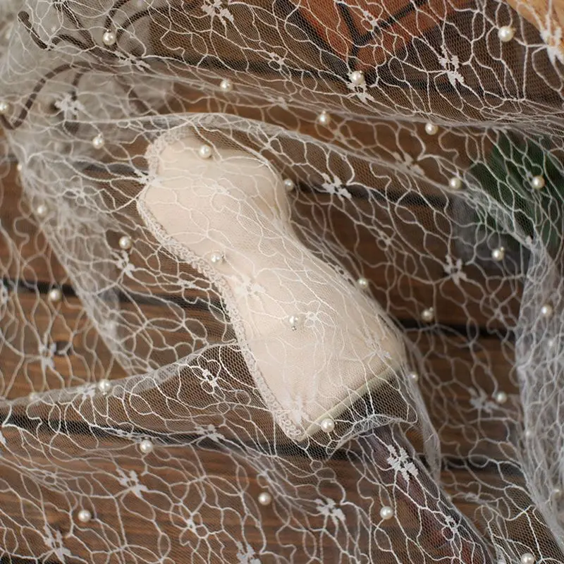 Белый жемчуг жаккардовая сетчатая кружевная ткань для девочек тюль платья