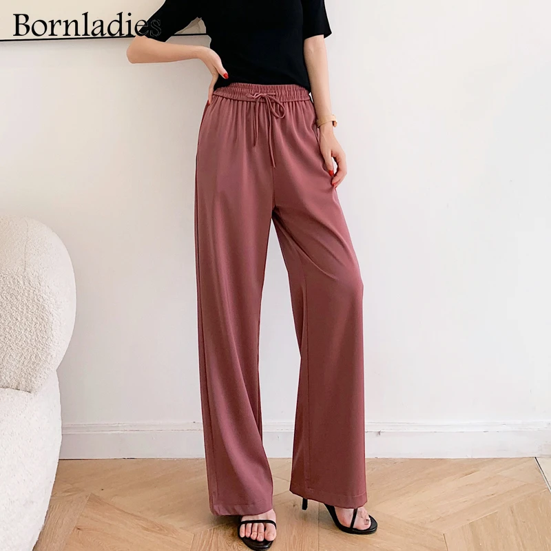 Штаны Женские однотонные атласные с высокой талией и широкими штанинами |