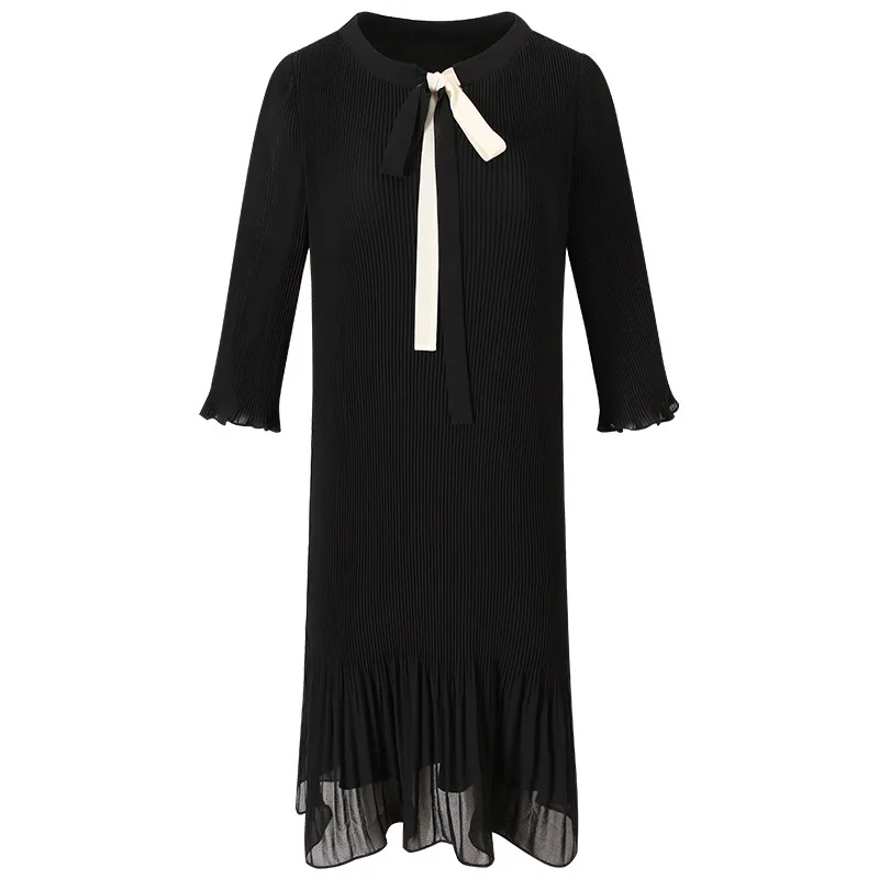 

Spring 2020 collection boutique ladies round collar pure color falbala temperament women chiffon dress 63367