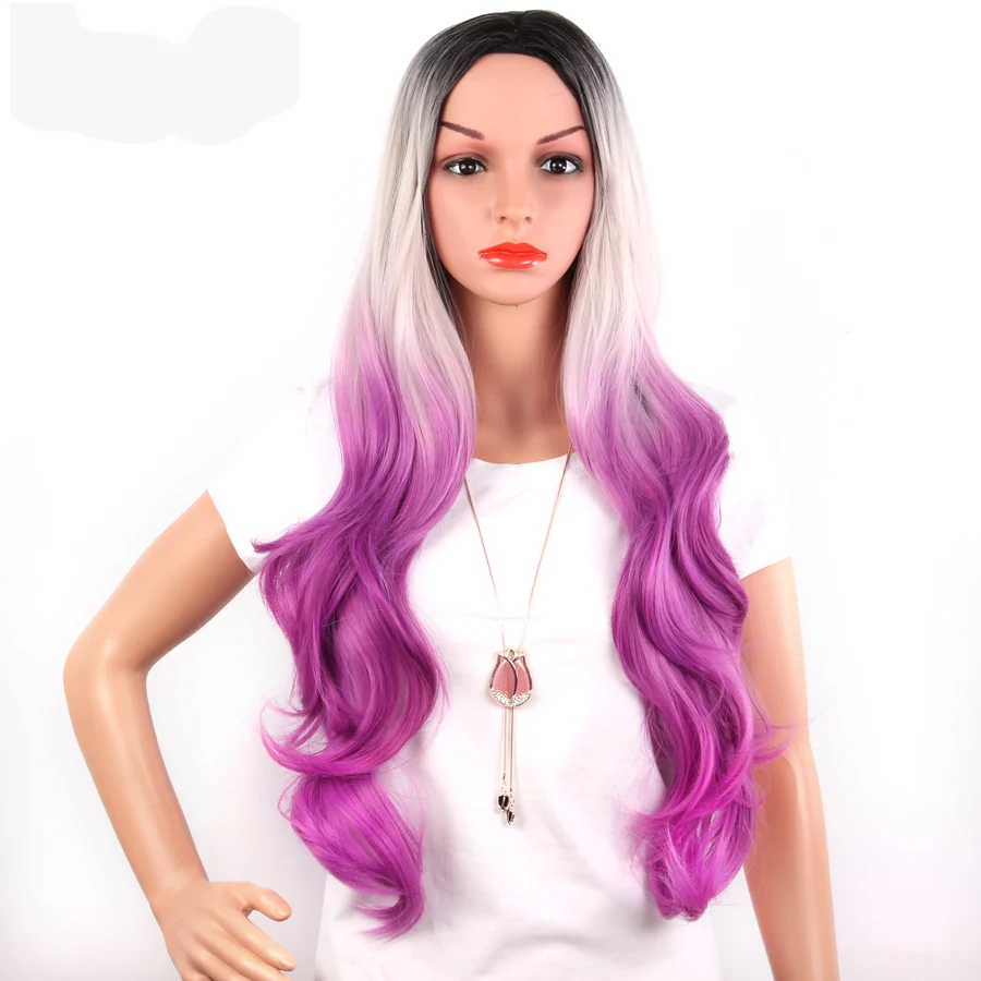 Alileader длинные фиолетовые объемные локоны переливчатого цвета парик 26 дюймов