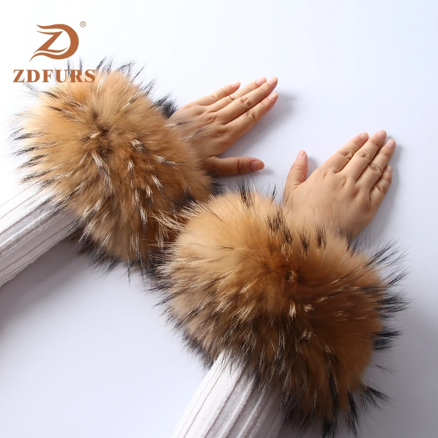 ZDFURS* высококачественные манжеты из лисьего меха горячая Распродажа наручных грелок из натурального Лисьего меха манжета для рук теплые женские браслеты браслет из натурального меха перчатки - Цвет: natural raccoon