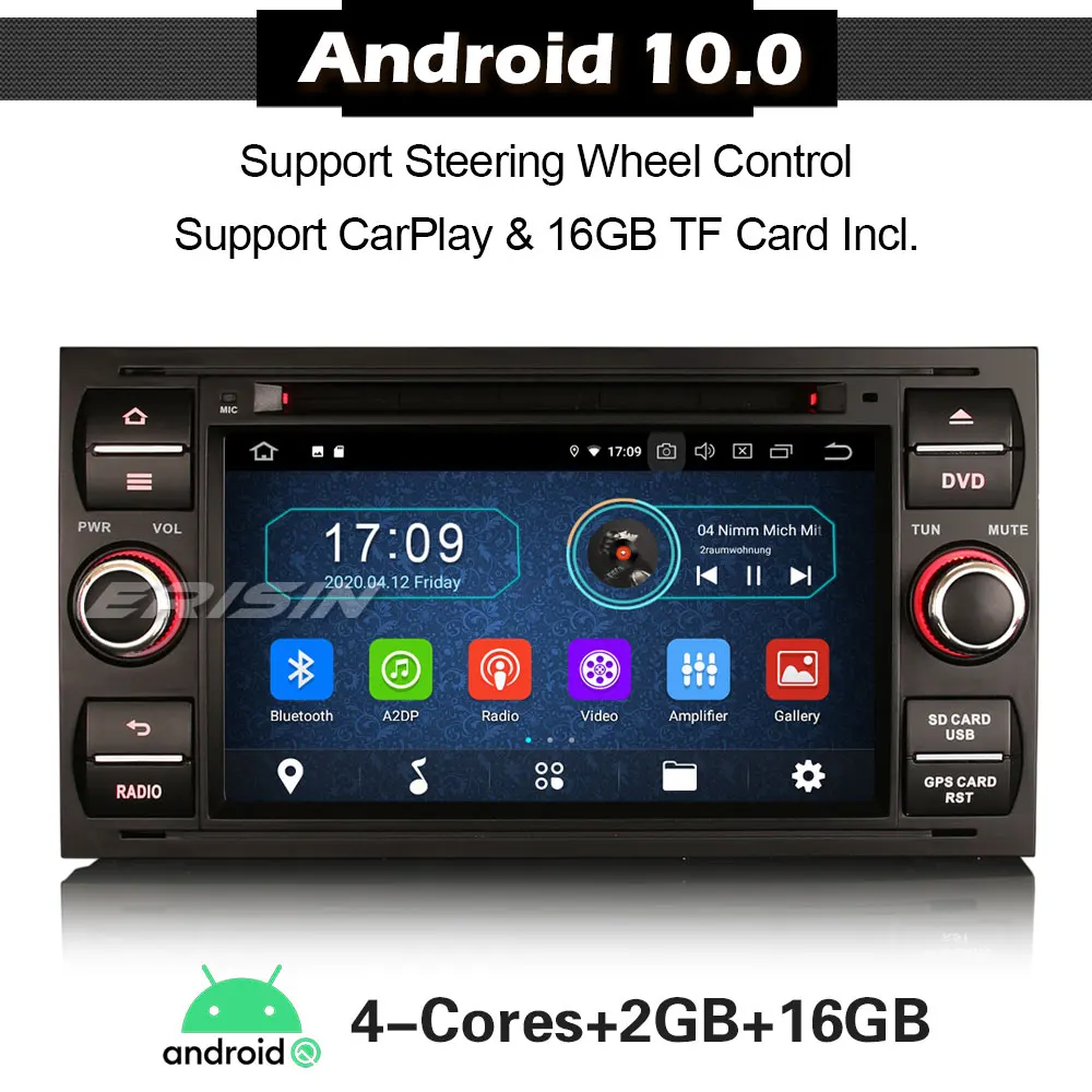 ERISIN 5931 Android 10 0 Авторадио для Ford C/S-Max Galaxy Kuga Focus Transit Car Audio SatNav DAB + Bluetooth Wifi 4G DVB-T/T2 |