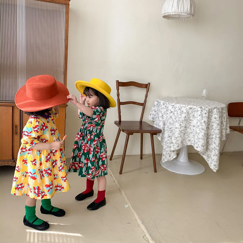 

Girls Flowers Costumes 2021 New Summer Toddler Baby Casual Dresses Short Sleeve Kids Princess Vestidos 2-6Y