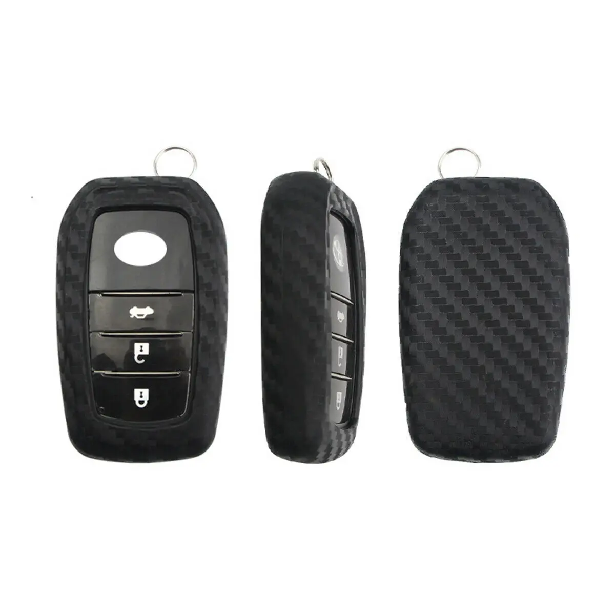 

Carbon Fiber Silicone Black Smart Key Case Cover Holder Shell Keyfob Bag Box Fit For Toyota Camry RAV4 Prius Accessories