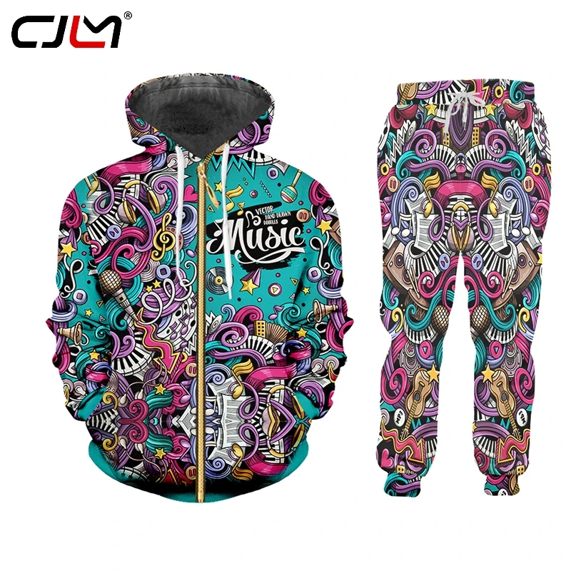 

CJLM 3D Harajulu Music Note Funny 3D Print Two PieceTracksuit Men Clothing Women/men Joggers Zip Hoodie Pants Sportsuits 5XL