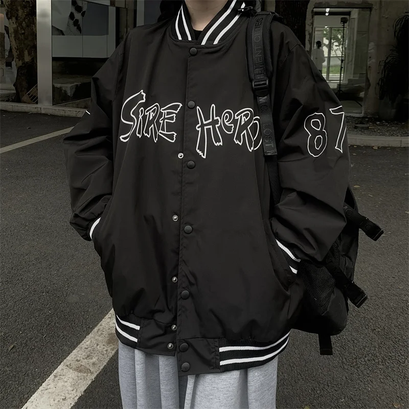 

Black Baseball Jacket Women's Bomber 2021 New Autumn Letters Coat Jacket Ins Thin Loose Casual High Street Jacket Fashion