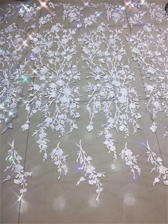 

Sequins Nigerian Lace Fabric Dubai Embroidered French Tulle Lace In White 2021 Latest African Lace Fabric for Wedding Dress